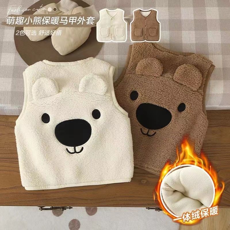 婴儿休闲奥粒绒马甲秋冬新款男童女宝宝加绒加厚背心冬装儿童马夹