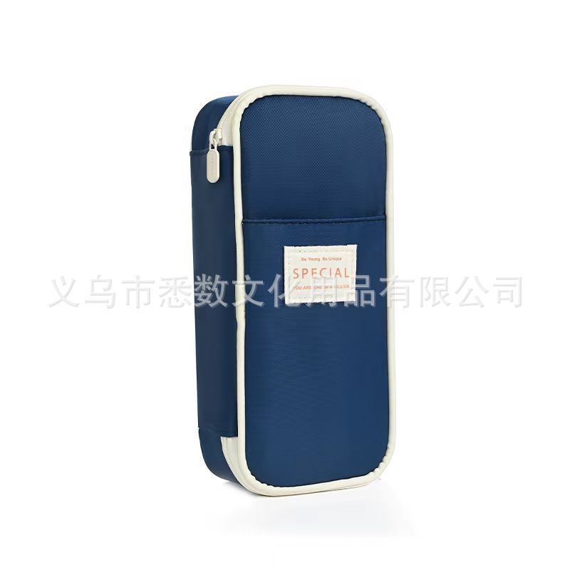 Bolsa de papelería telescópica de sarga a juego de color de Amazon para estudiantes con cremallera doble multifuncional, simple, se puede transformar en un portalápices de gran capacidad