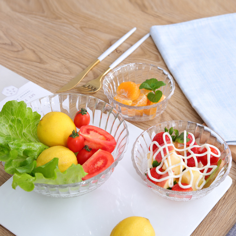 Glass Bowl Pearl Bowl Ice-cream Bowl Salad Bowl Rice Cold Dishes Bowl Fruit Plate Large and Small Household Set Tableware