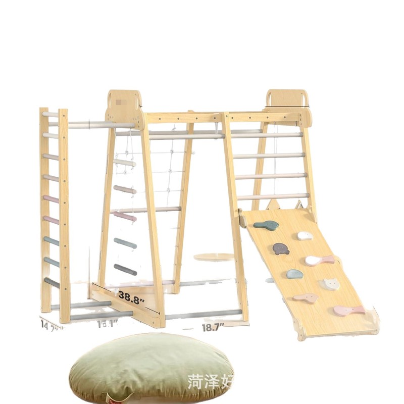 跨境木制儿童攀爬架室内游乐场健身攀爬玩具带秋千滑梯组合套装|undefined