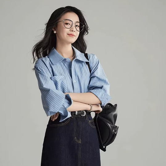 Blue spring summer elegant shirt