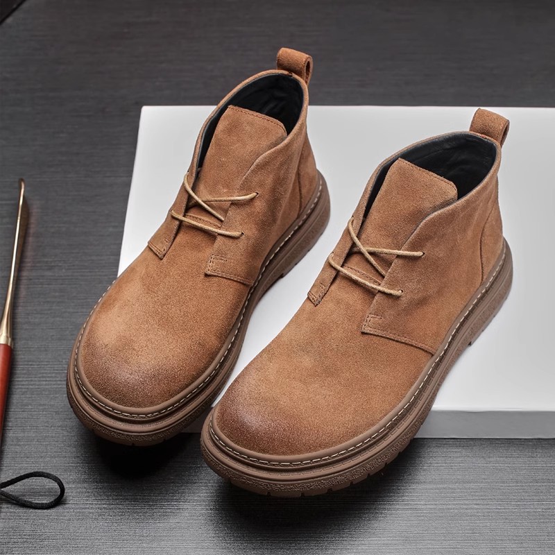 Botas de herramientas, botas redondas retro de otoño e invierno, zapatos masculinos, botas de moda, botas de cuero, botas cortas y suelas gruesas, botas Martin