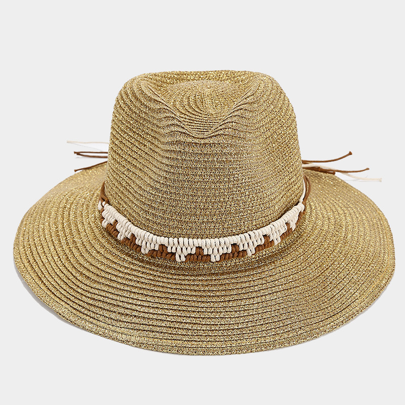 Herramientas de marea sombrero solar de vacaciones de verano estilo dorado tejido de paja sombrero de sol plástico para mujeres image 4