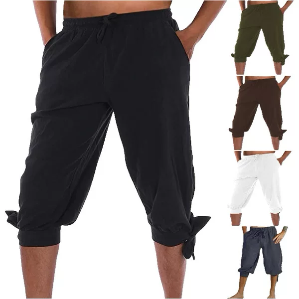 Cross-Border Amazon Medieval Retro Special Renaissance Halloween Cropped Pants Pirate Suit Lace-Up Casual Pants