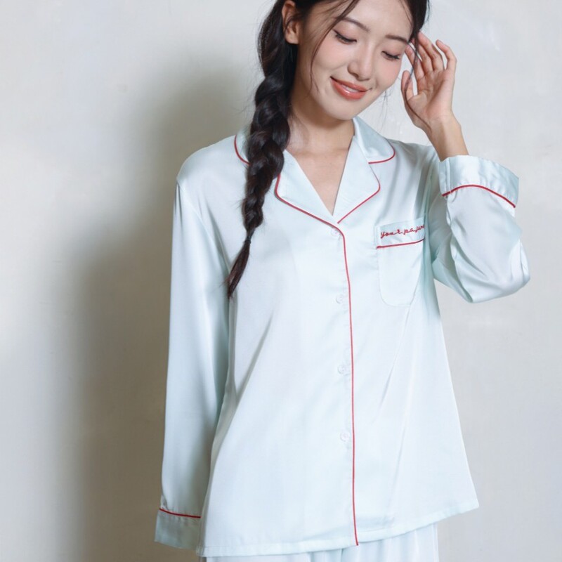[Mint Sand Ice] Long-Sleeved Pants Pajamas Mint Green Small Fresh Summer Home Wear Embroidered Heart Suit for Women