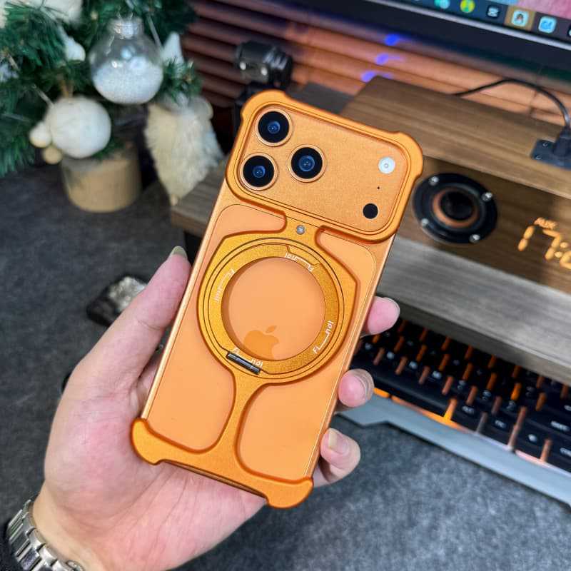 Ốp lưng iPhone dạng cúp kim loại có giá đỡ xoay từ tính chống sốc — Đen, Bạc, Cam, Xanh Titan chi tiết 3