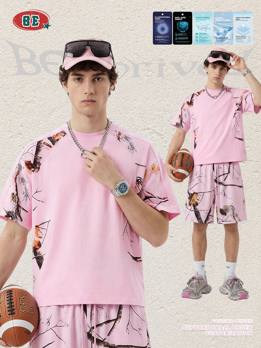 Be Hombres| Nuevo primavera y verano americano hoja de transferencia térmica empalmado camiseta de manga corta deportiva secado rápido t chaqueta casual hombre image 4