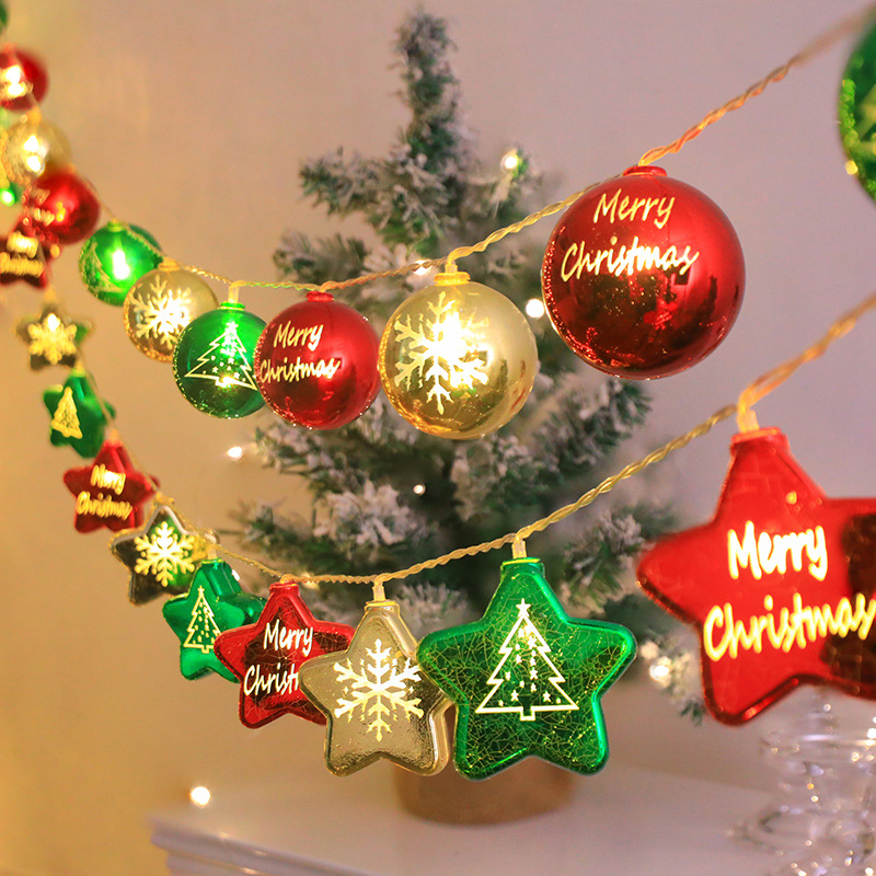 Estrellas lámparas galvanizadas bolas de Navidad árboles de Navidad flocos de nieve Merry Christmas luces de color Navidad decoración de luces de cadena