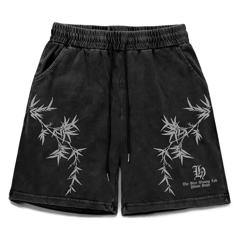 Gothic Style Men's Summer Casual Pants with Bamboo Print, Five-Point Shorts for Teenagers, Dance and Basketball Men's Trendy Pants