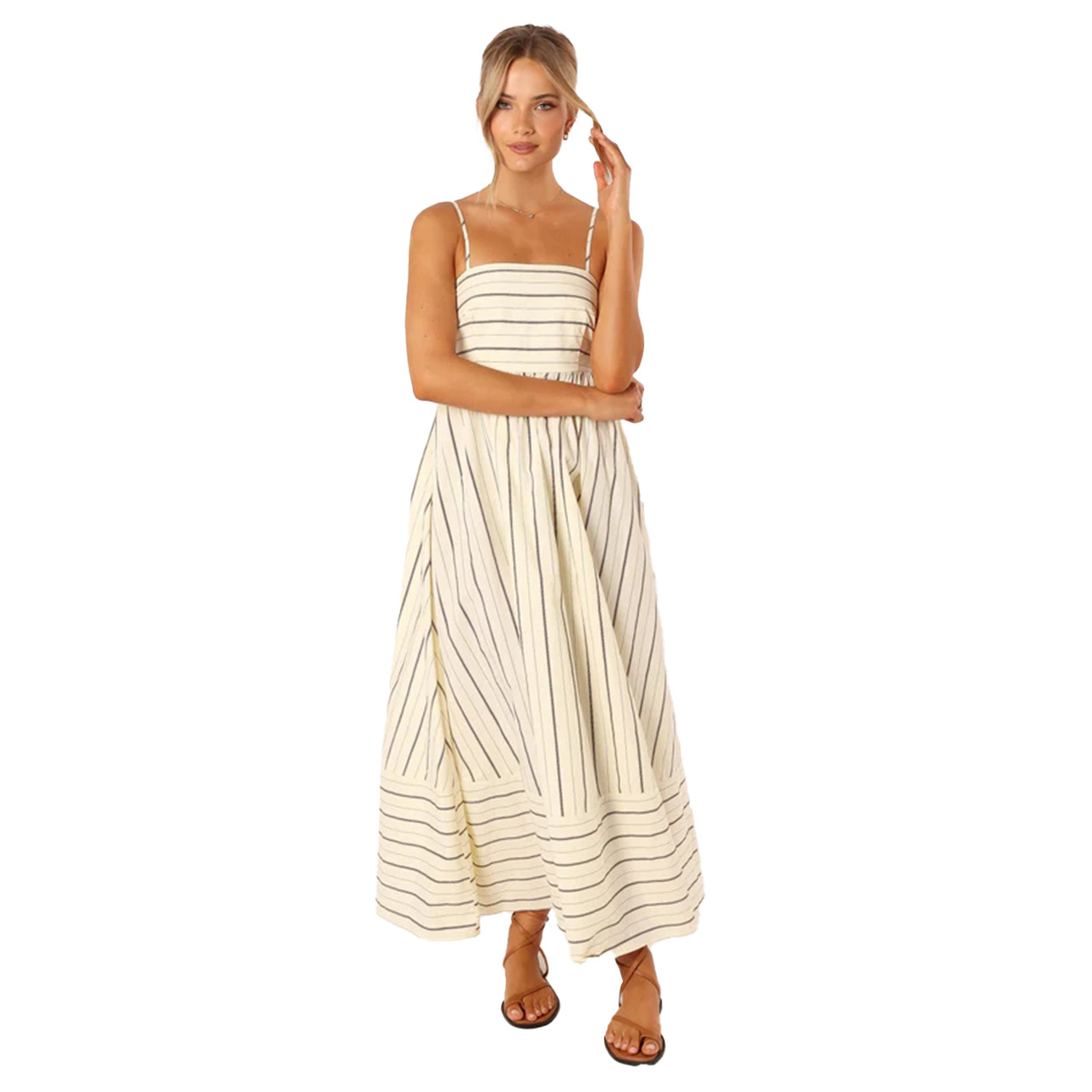 210g Weight Midi Dress Dress Length Type Sleeveless Sleeve Length Strap Dress, Regular Dress Dresses Type Spandex, Polyester Fabric Type Mid Waist Waist Line Daily Occasion Strap Neckline Regular Fit Fit Type Stripe Pattern Summer, Spring Season Women's Gender Elegant, Streetwear Style Wholesale Women's Elegant Streetwear Stripe Daily Strap Sleeveless Strap Dress Regular Dress 16