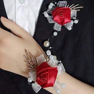 Cross-Border Hot-Selling Wedding Reception Clothing with Corsage, Wrist Flower, Silks and Satins Small Rose Ribbon Combination
