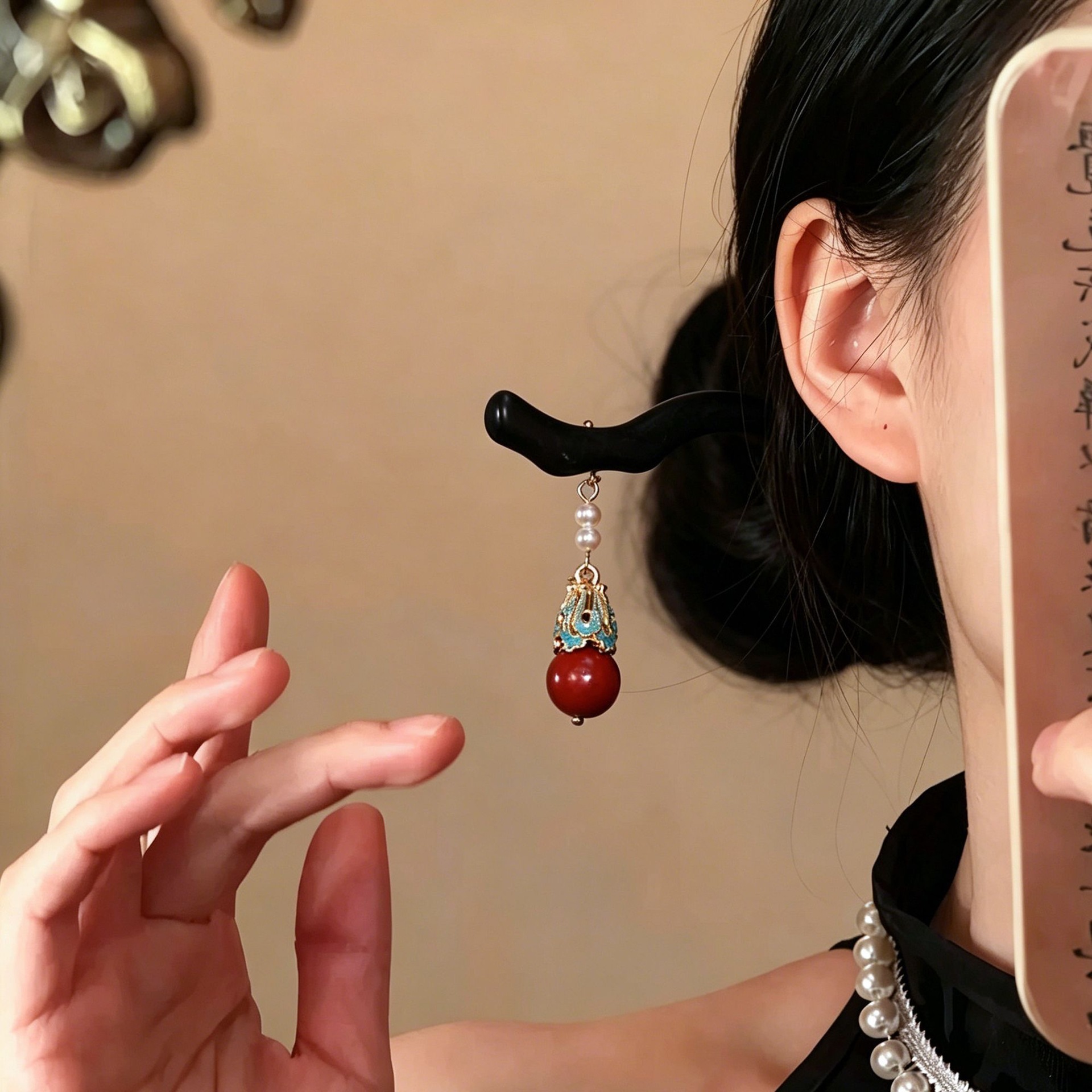 发簪古风女高级感蓝色珠子流苏国风旗袍汉服头饰簪子清冷小众通勤