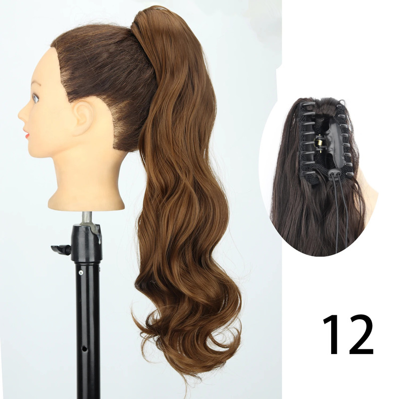 24inch ロングカーリーポニーテール高温繊維女性ビッグウェーブカーリーヘアグリップクリップポニーテールエクステンション|undefined