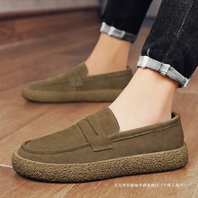 豆豆男鞋夏季运动休闲皮鞋商务男士软底翻毛皮懒人一脚蹬乐福潮鞋