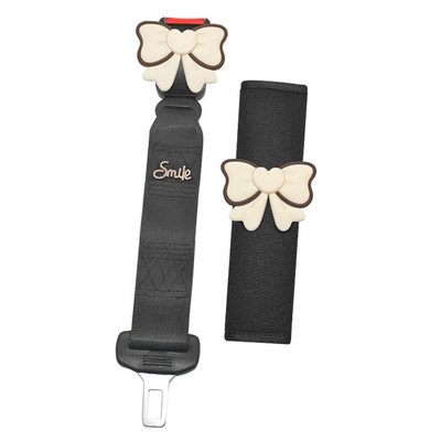 Pregnancy Car Seatbelt, Extended Belly | Car seat belt - brown-edge-beige-bow-black-retainer-shoulder-pads