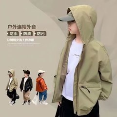 童裝男童外套春秋款兒童衝鋒衣2023新款連帽風衣時髦男孩秋裝上裝