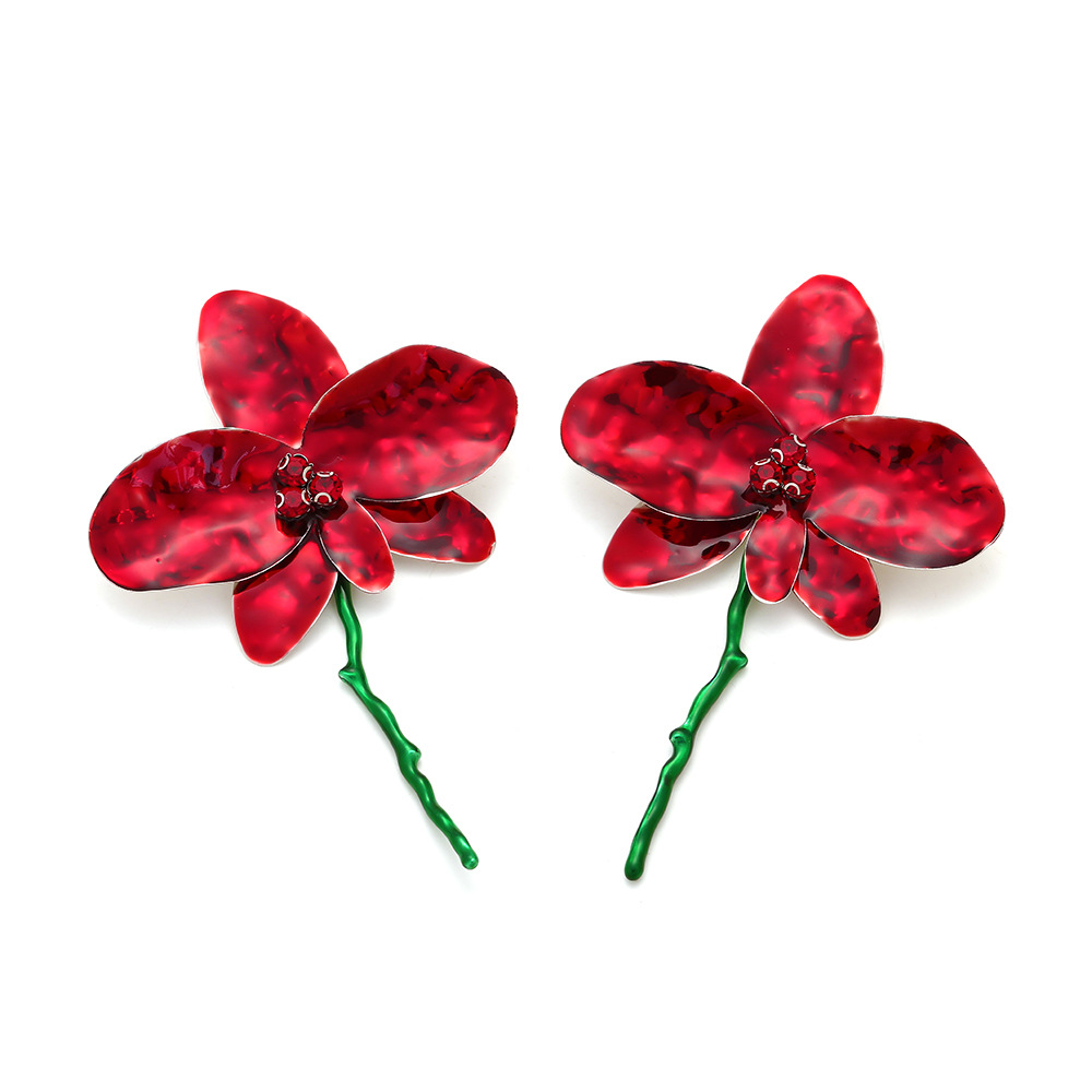 Ear Studs Classification 1 Pair Sweet Shiny Flower Enamel Inlay Iron Rhinestones Ear Studs