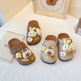 Cute bear plush boken shoes baotou slippers women wear spring ugly adorable pedal this year's popular half