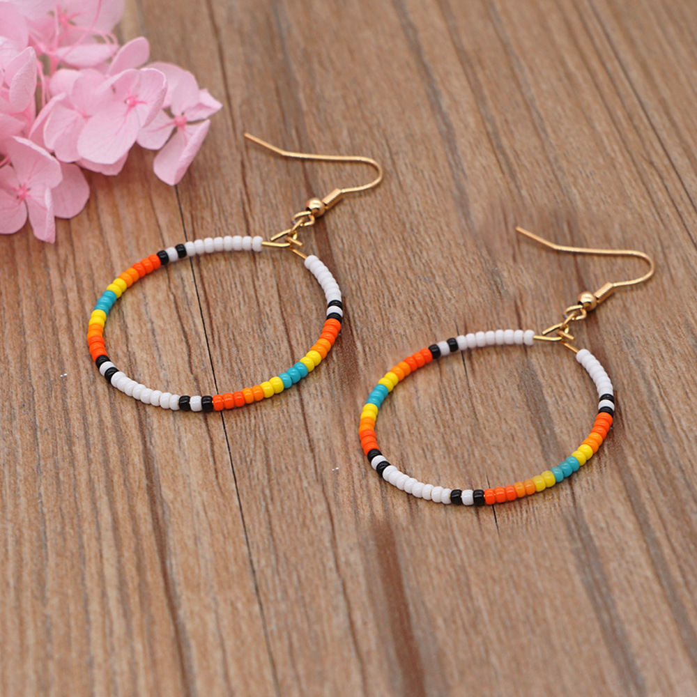 Rice Beads Hand-woven Beaded Ethnic Earrings Bohemian Retro Geometric Hoop Earrings display picture 7