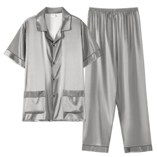 Men's Pajamas Thin Summer Ice Silk High-end Home Clothes Short-sleeved Pants Men's Summer Artificial Silk Plus Size