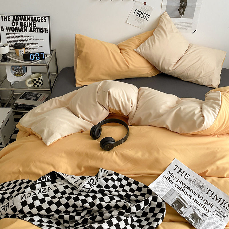 日本式水洗い綿純色四点セットシンプル無印風学生寮純綿三点セット純綿シーツ