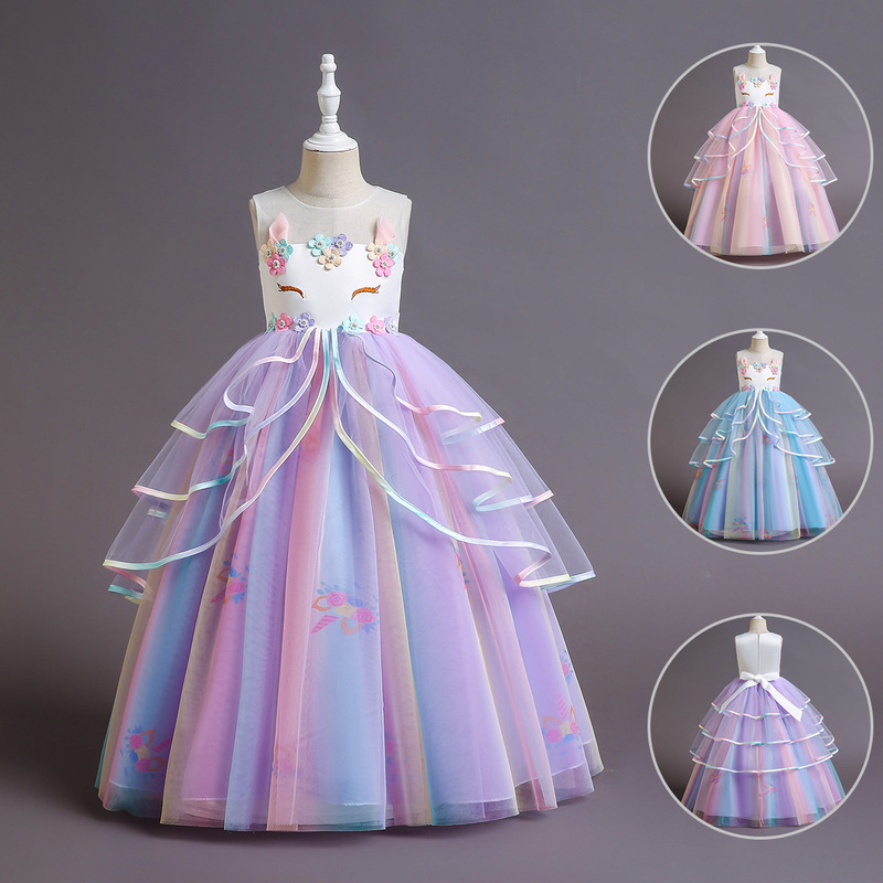 Children's Dress for Girls, Princess Unicorn Flower Girl, Birthday Party, Festival Performance, Wedding, High-End Puffy Tulle Dress