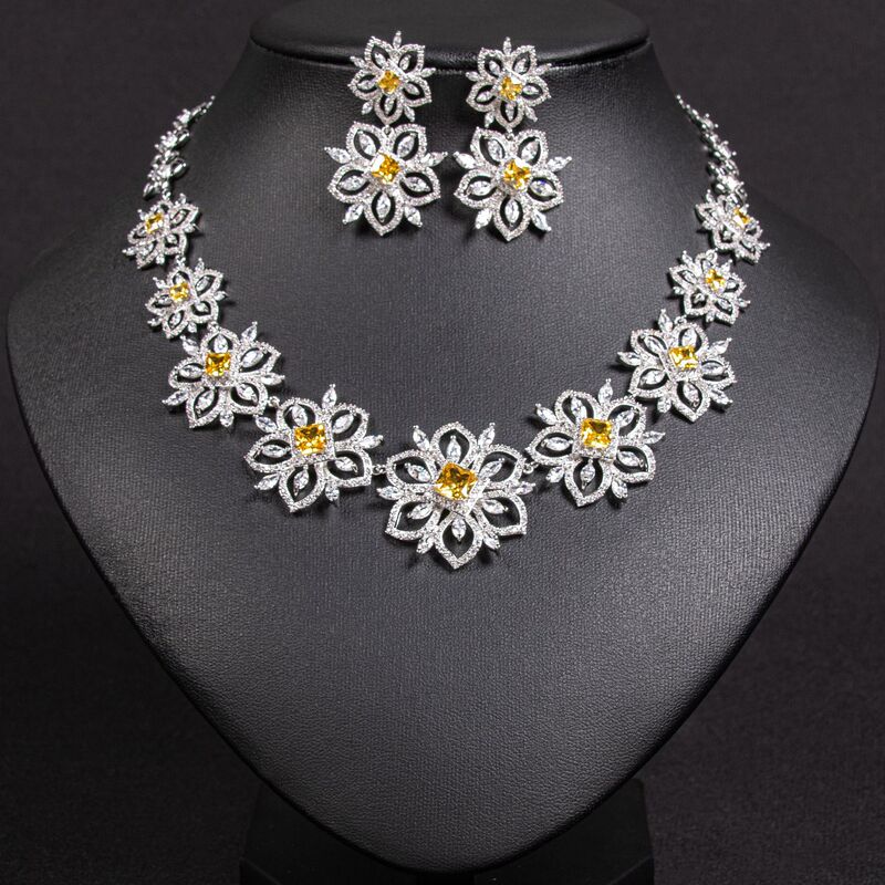 European and American Cross-border Luxury Jewelry Necklace Instagram Style Women's High-end Dinner Wedding Dress Zircon Earrings Jewelry suit