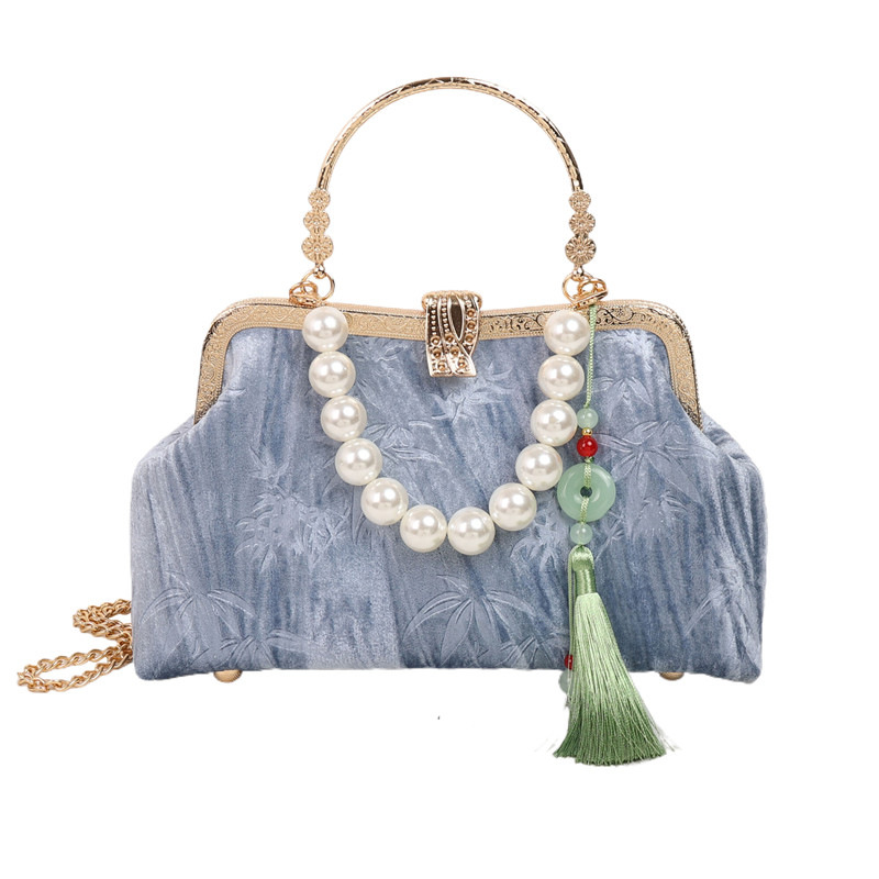 Broderad retro handväska för dam med pärlor och kedja_voghion.com