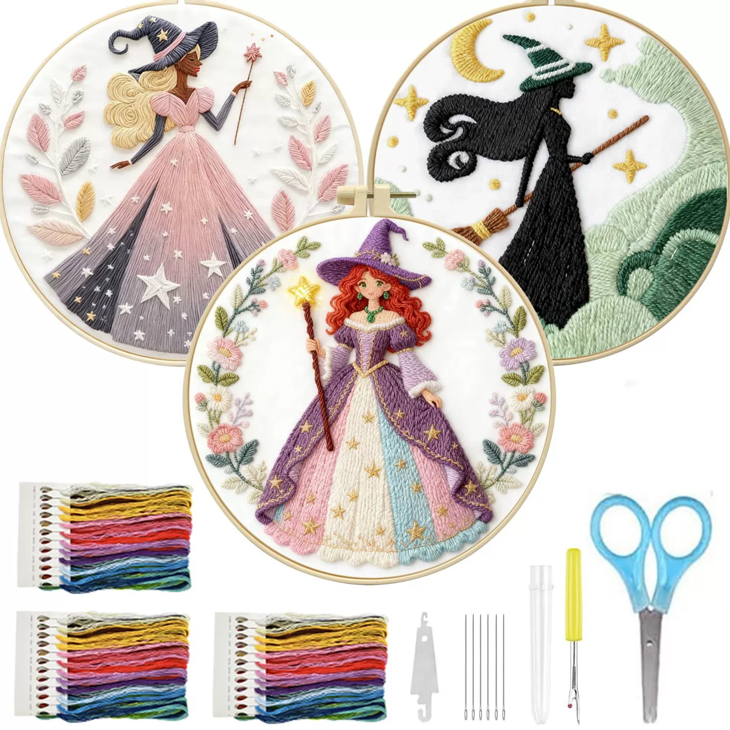 跨境新品diy刺绣手工布艺材料包套件 魔法精灵 创意手工针线英文