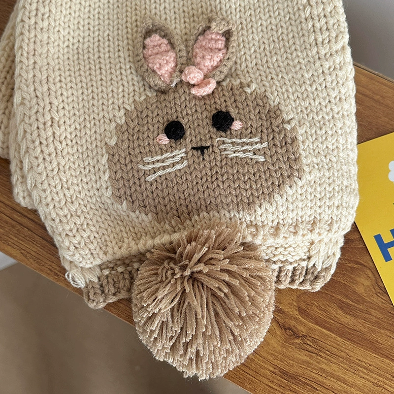 Милый knitted кролик, демисезонный шарф для школьников начальных классов, сохранение тепла