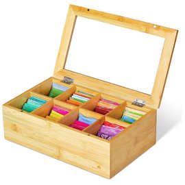 竹制茶叶盒 透明翻盖多格通用盒 饰品礼盒木质收纳盒BSCI认证