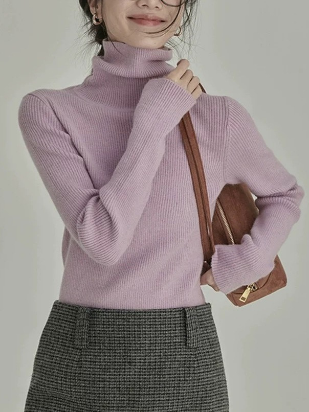 香港風デザインのハイネックインナーソフトニットセーター レディース 2025冬新作 小柄な方向けニットトップス