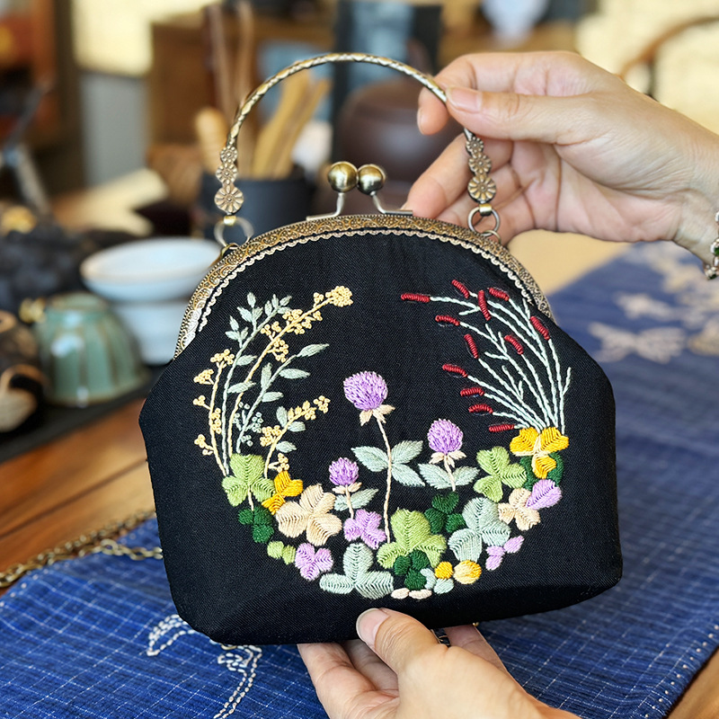 Cute gato Lu bordado bordado diy bolso de oro hecho a mano bolso de material creativo bolso regalo de novia