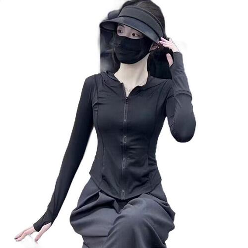 Hooded slim-fitting sunscreen clothes, women's summer ice silk coat, women's 2026 new yoga clothes, top, tight-fitting summer thin style