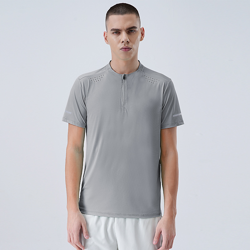Deportivo delgado acondicionamiento físico hielo veloz ropa seca hombre verano maratón transpirable agujero transpiración camiseta de cuello redondo