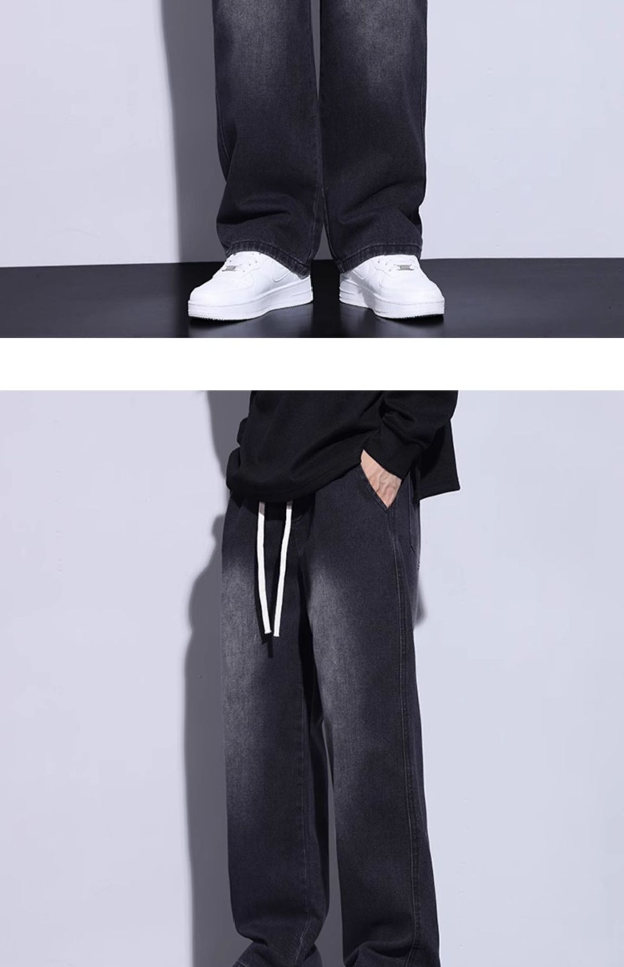 Herren Jeans In Schwarz Regular Fit Gerade Schnitt Hose_voghion.com