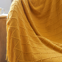蔓越家北歐菱形針織客廳沙發毯午睡休閑毯防塵沙發巾流蘇搭巾蓋布