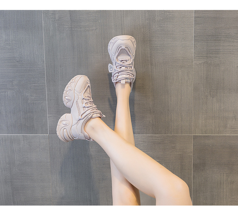 Giày sneaker nữ đế dày tăng chiều cao 7cm phong cách sao, dây buộc thời trang — M2555 Màu đen, M2555 màu be, M2555 màu hồng chi tiết 15