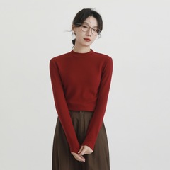 羊毛プロテインベルベット長袖レディース秋冬暖かいスリムインナーレイヤードTシャツボトリングシャツラウンドネックセーター