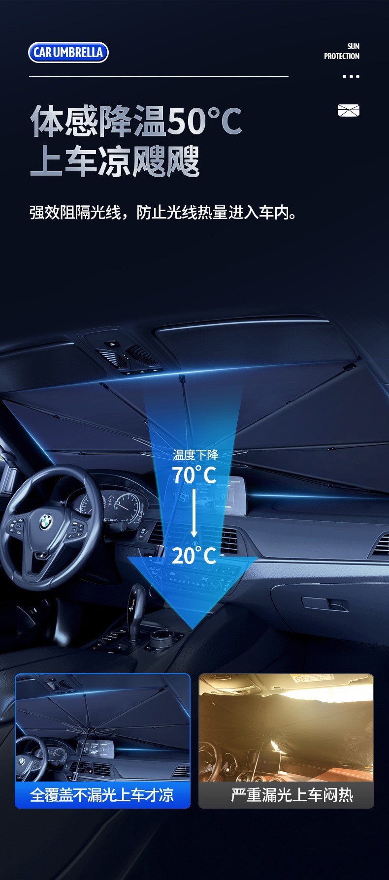 Carefully Selected Car Sunshade Umbrella, Front Windshield Sunshade, Universal Heat-Insulating Sunshade Curtain, Foldable Car Sunshade