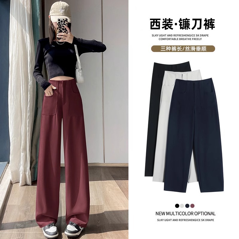 Ángora pantalones de traje rectos rojos para mujeres otoño 2024 nuevos pantalones de guisa casuales delgados y flacos