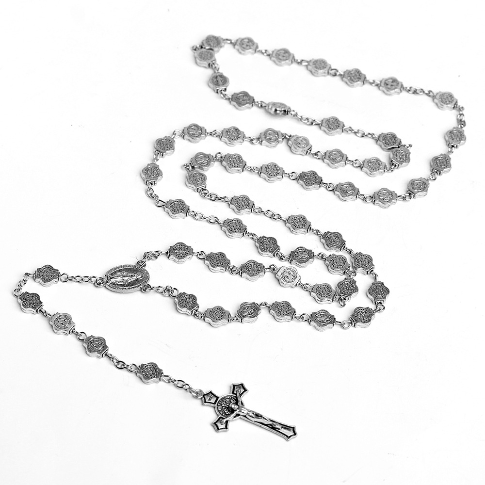 Zinc Alloy Saint Benedict Rosary Necklace Cross Necklace Christian Prayer Bead Church Jewelry
