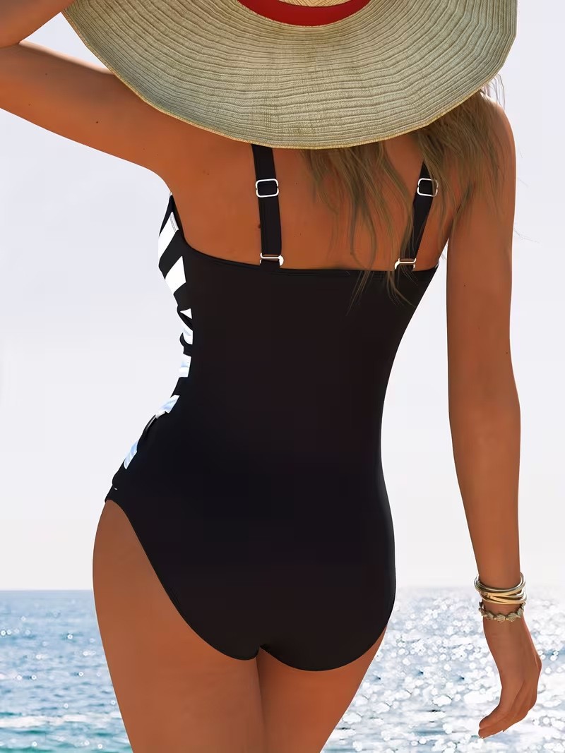 New Women's Black White Print Body Push Up One Piece Swimsuit Style Bikini_ecoleips.com