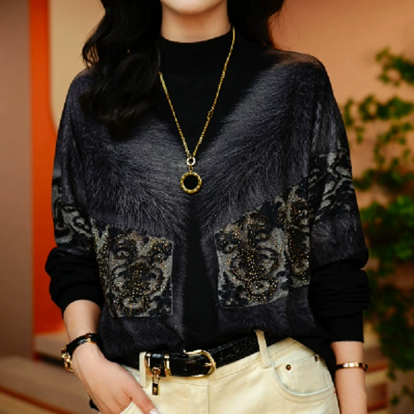 Новый островной хлопок теплый и стильный дикий тонкий с круглым вырезом топ с бархатом осенью и зимой