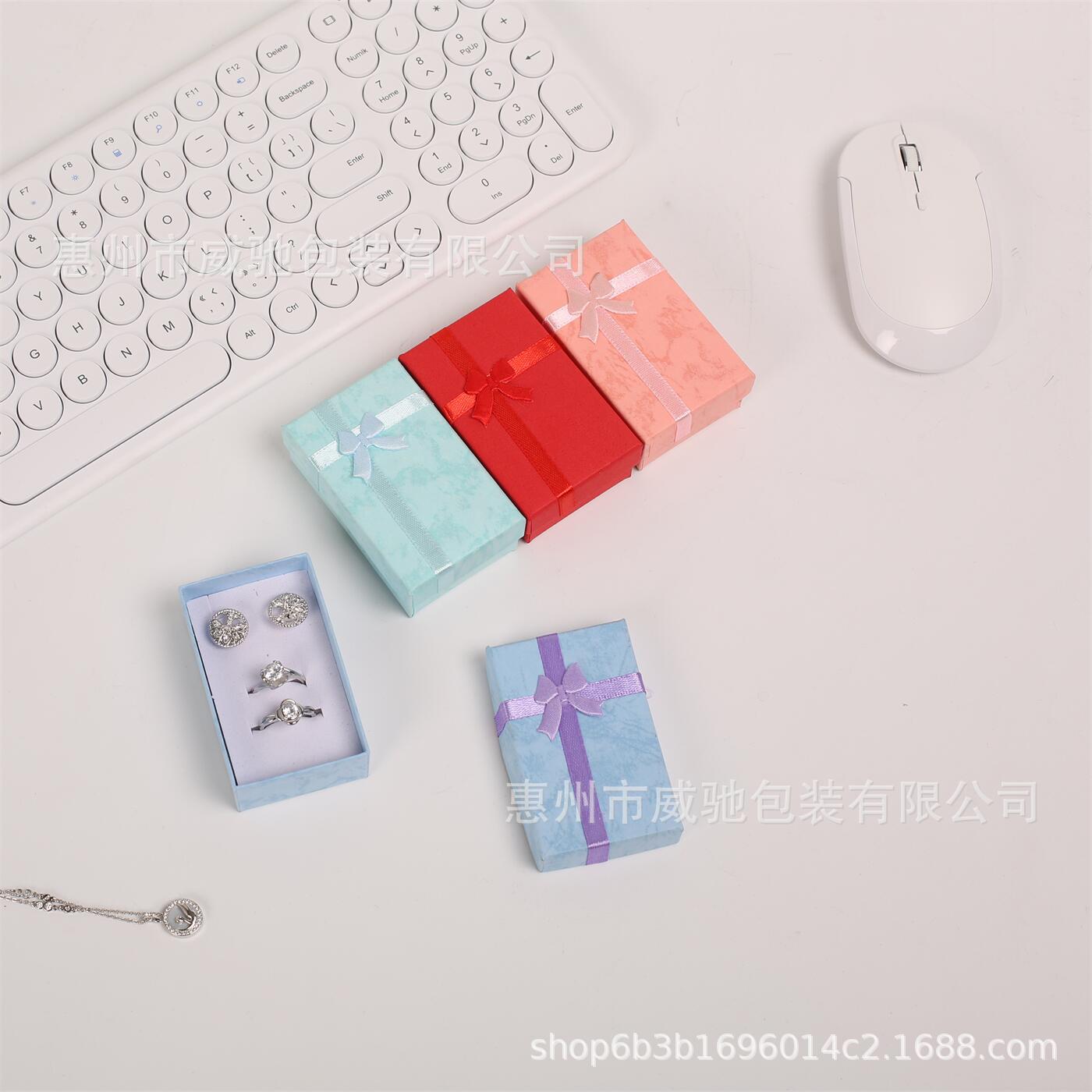 热销 蝴蝶结长方形首饰盒5*8饰品纸盒云彩戒指耳钉项链收纳包装盒