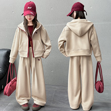 女童春装运动套装2026新款儿童秋季连帽卫衣外套宽松阔腿裤两件套