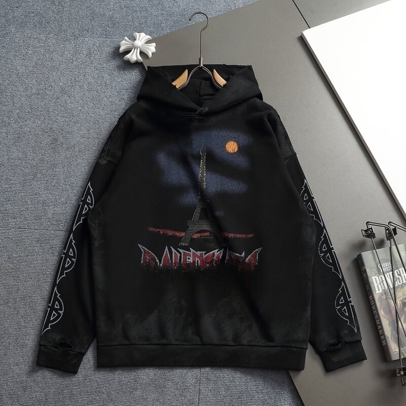 European station autumn and winter new Paris style Eiffel Tower hooded men's sweatshirt, fashionable and trendy casual hoodie European station autumn and winter new Paris style Eiffel Tower hooded men's sweatshirt, fashionable and trendy casual hoodie