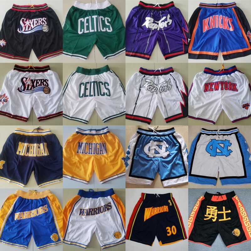 Embroidered Basketball Shorts Celtics Raptors 76Ers North Carolina Knicks Michigan University Embroidered Shorts