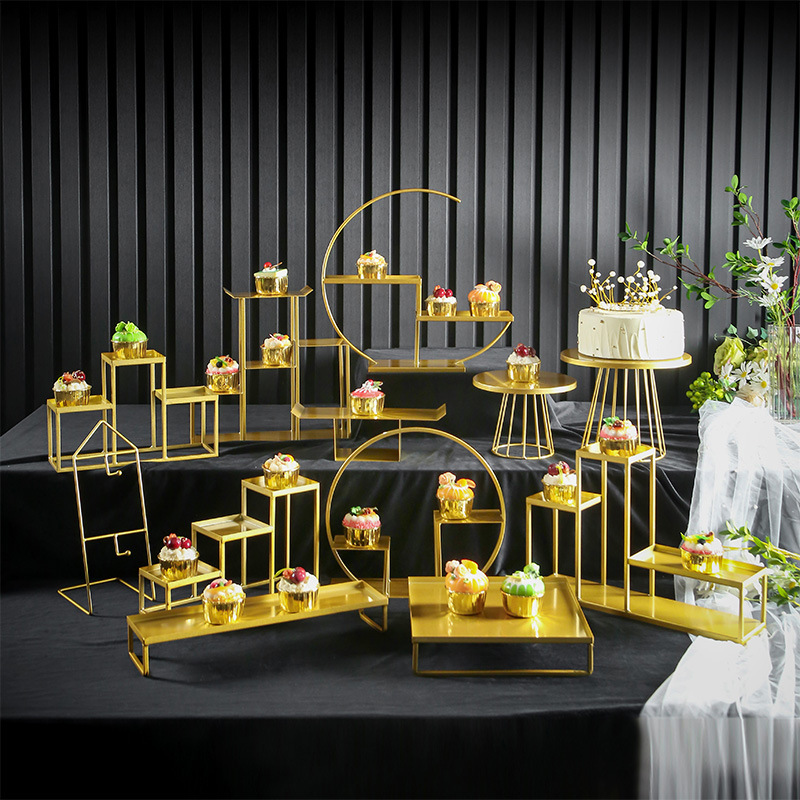 Postre de oro Decoración de mesa soporte de exhibición traje creativo europeo pastel merienda stand buffet comida fría té mesa de descanso image 27