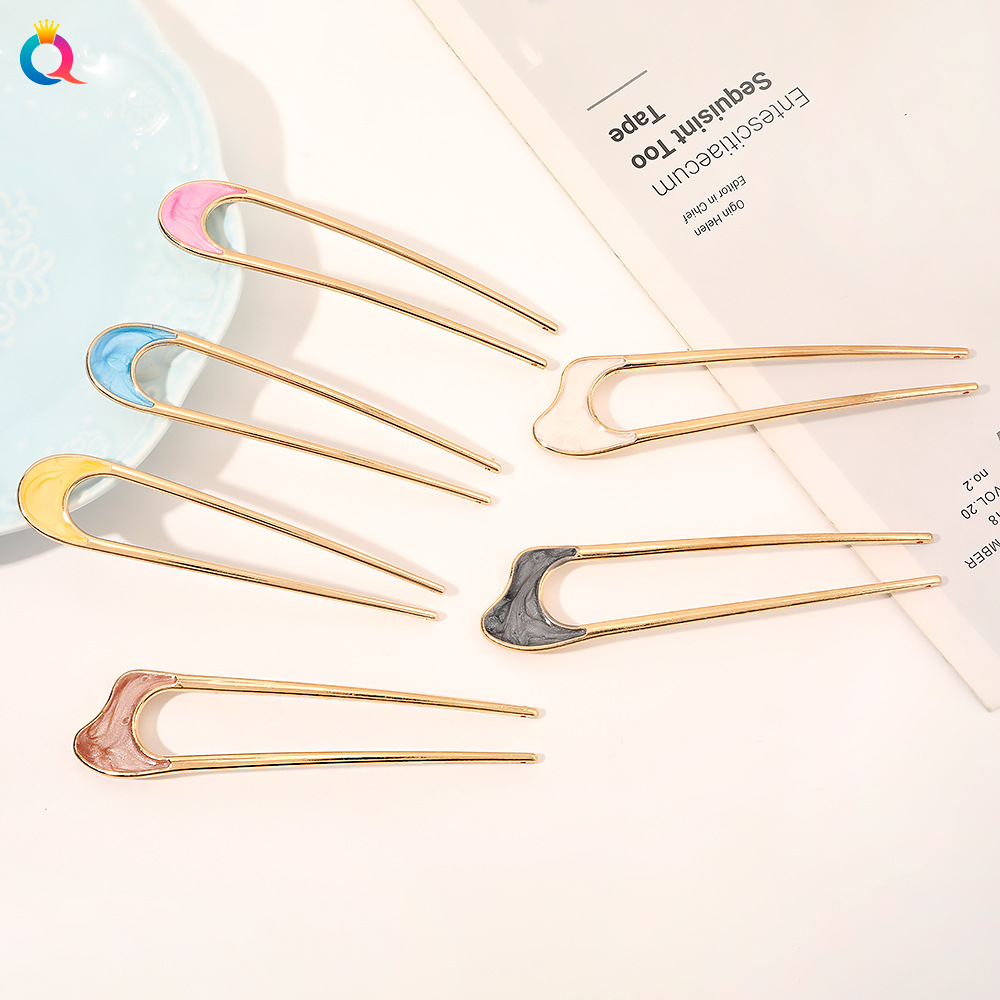 Simple Style U Shape Alloy Enamel Hairpin 1 Piece display picture 3
